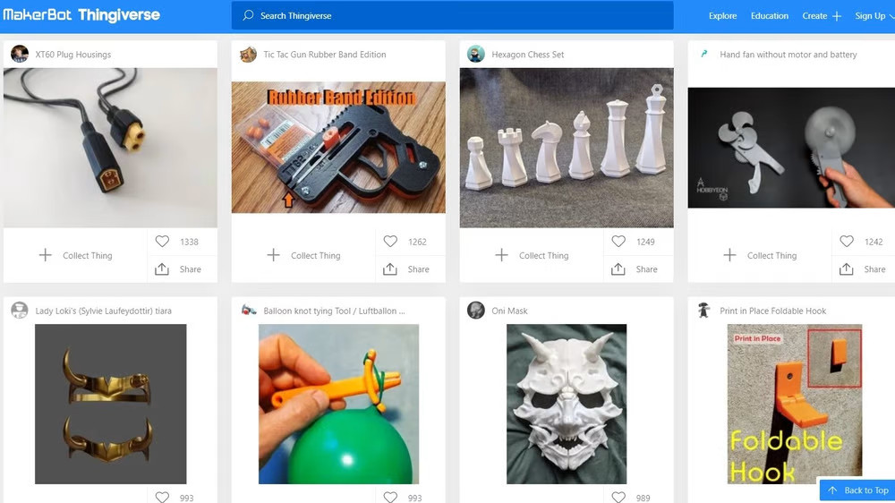 Thingiverse trang web tải các file in 3D miễn phí 